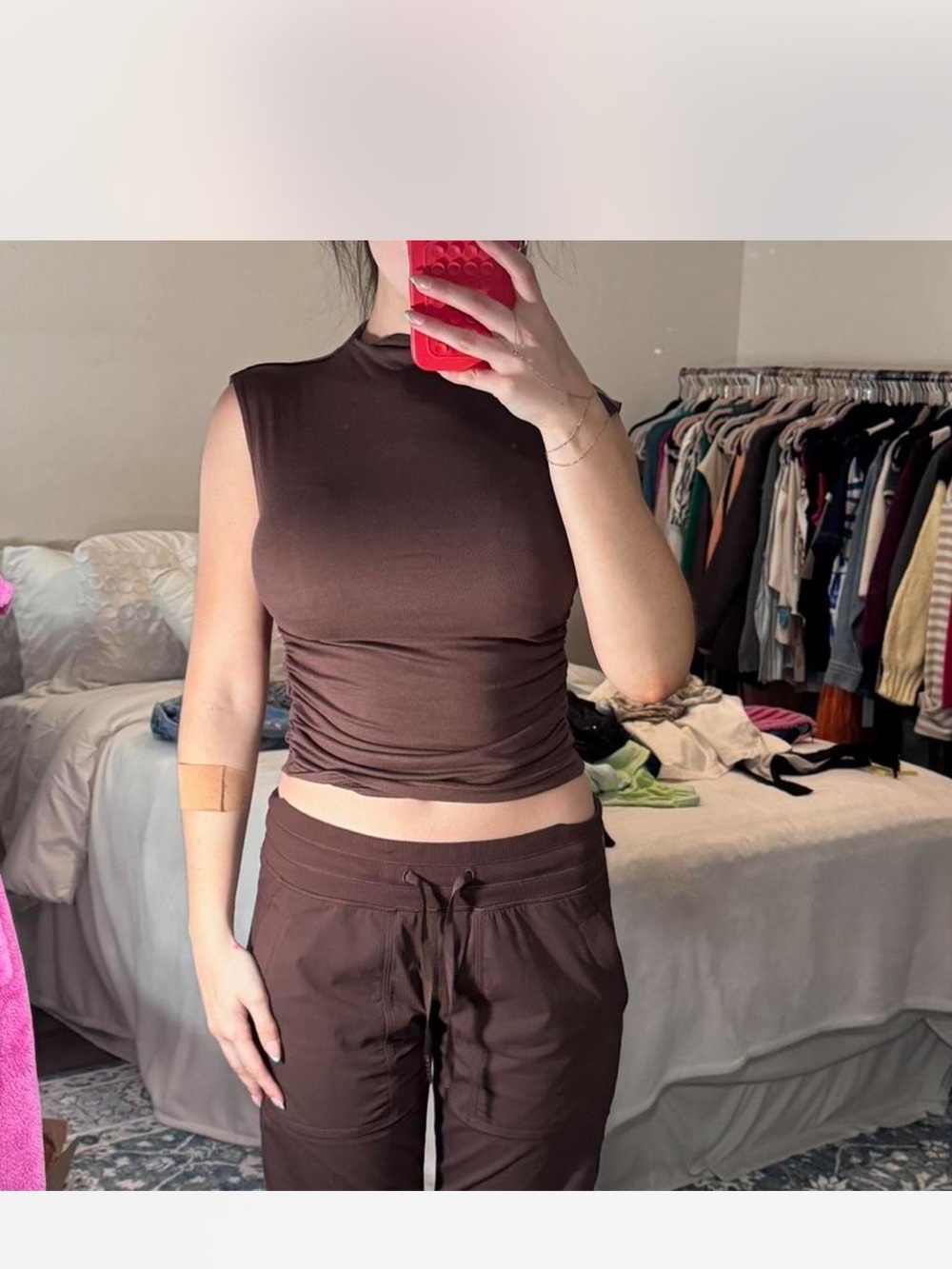 Sleeveless Mock Neck Top in Dark Brown
